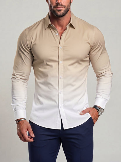 KZZ Men's Loose-Fit Business Button-Down Shirt with Gradient Color