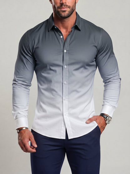 KZZ Men's Loose-Fit Business Button-Down Shirt with Gradient Color