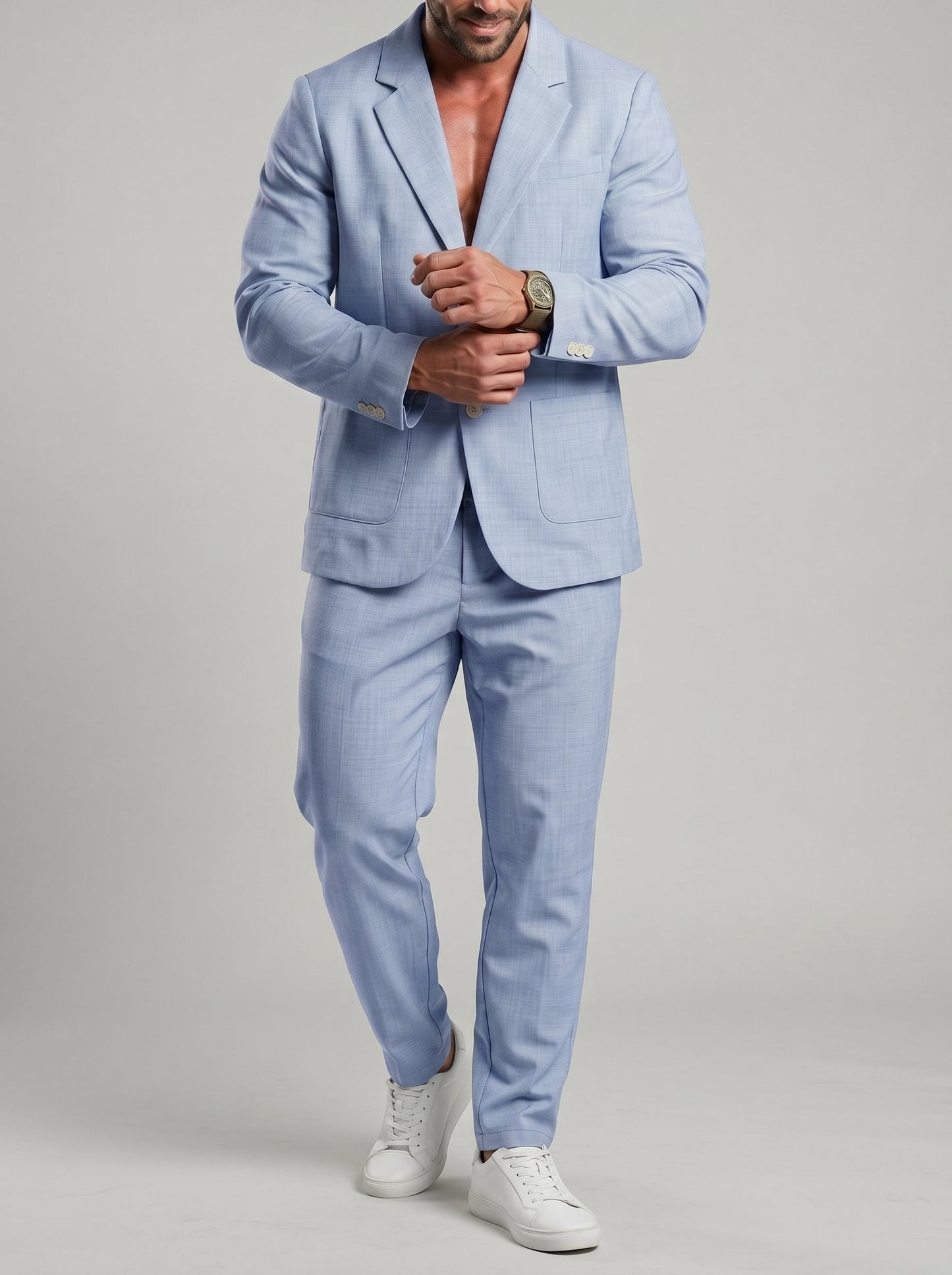 KZZ Men's Solid-Color Slim-Fit Suit