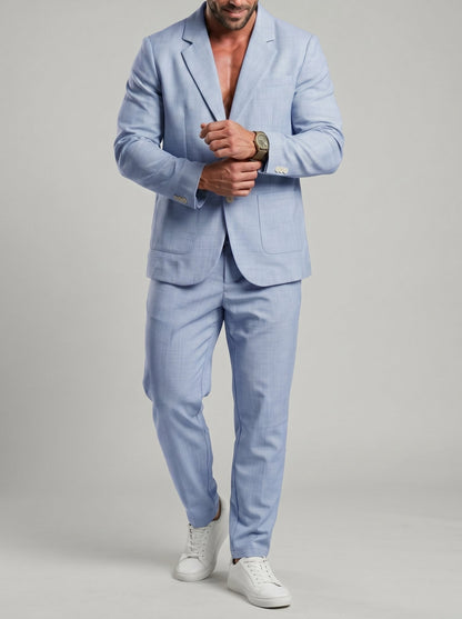 KZZ Men's Solid-Color Slim-Fit Suit