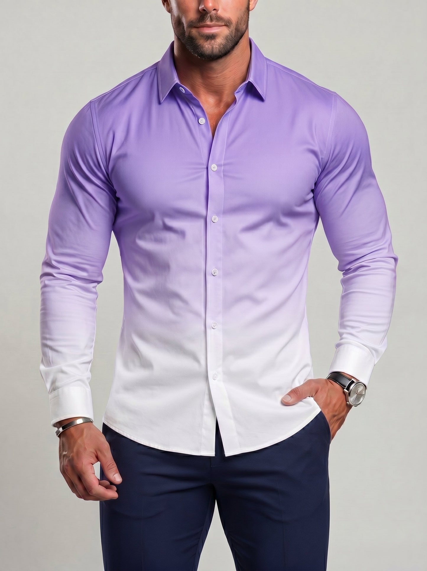 KZZ Men's Loose-Fit Business Button-Down Shirt with Gradient Color