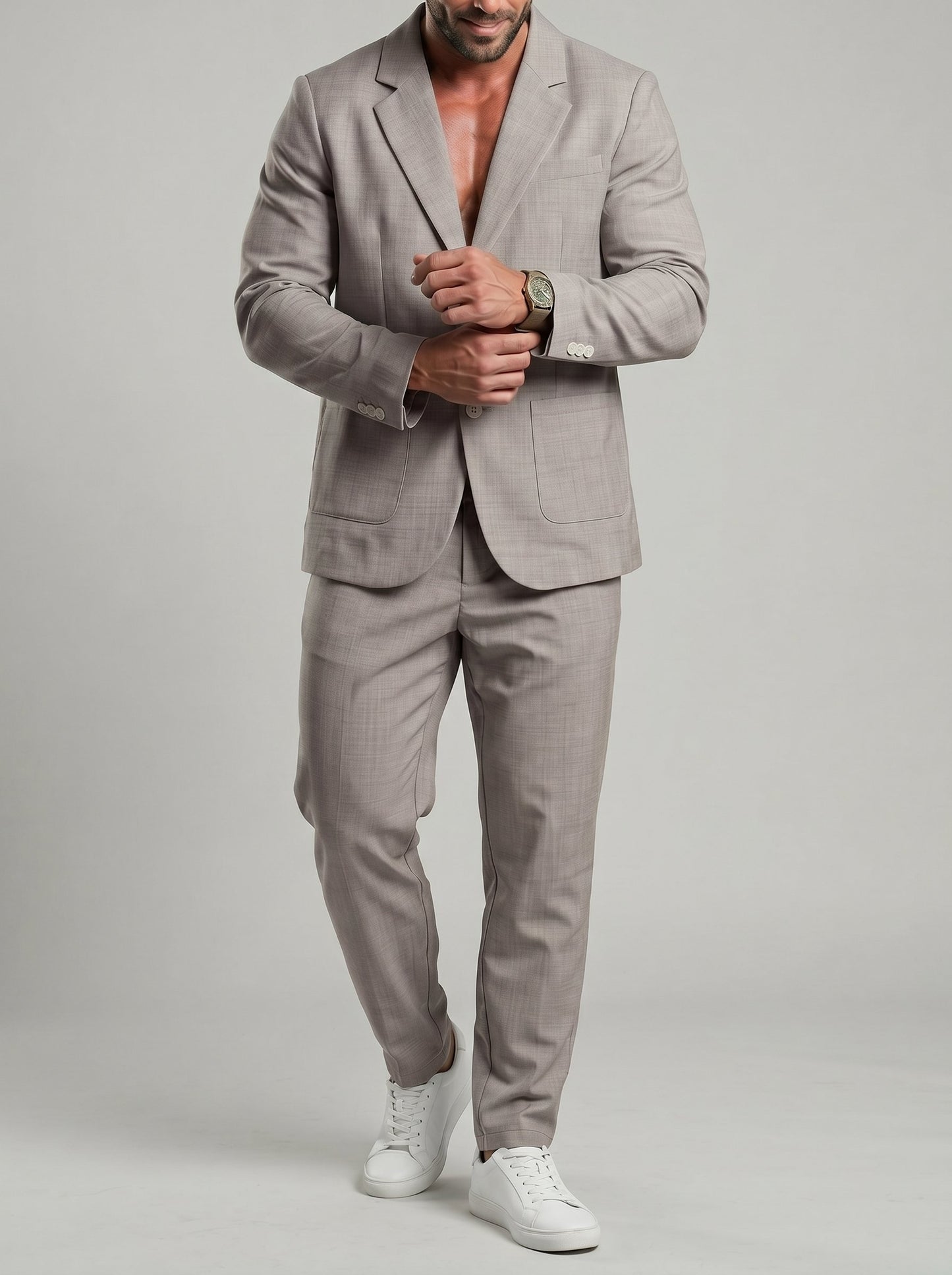 KZZ Men's Solid-Color Slim-Fit Suit