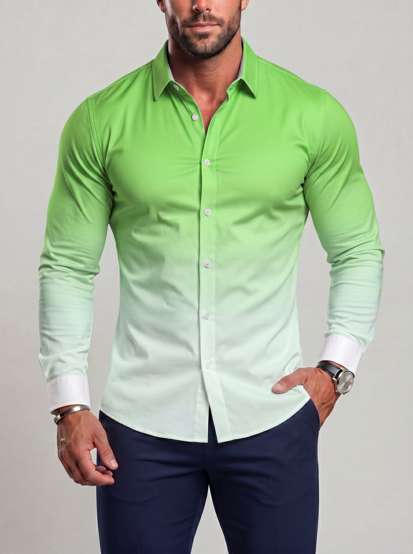 KZZ Men's Loose-Fit Business Button-Down Shirt with Gradient Color