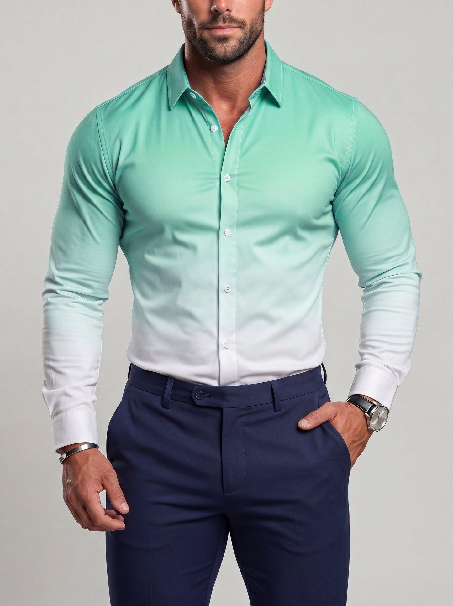 KZZ Men's Loose-Fit Business Button-Down Shirt with Gradient Color