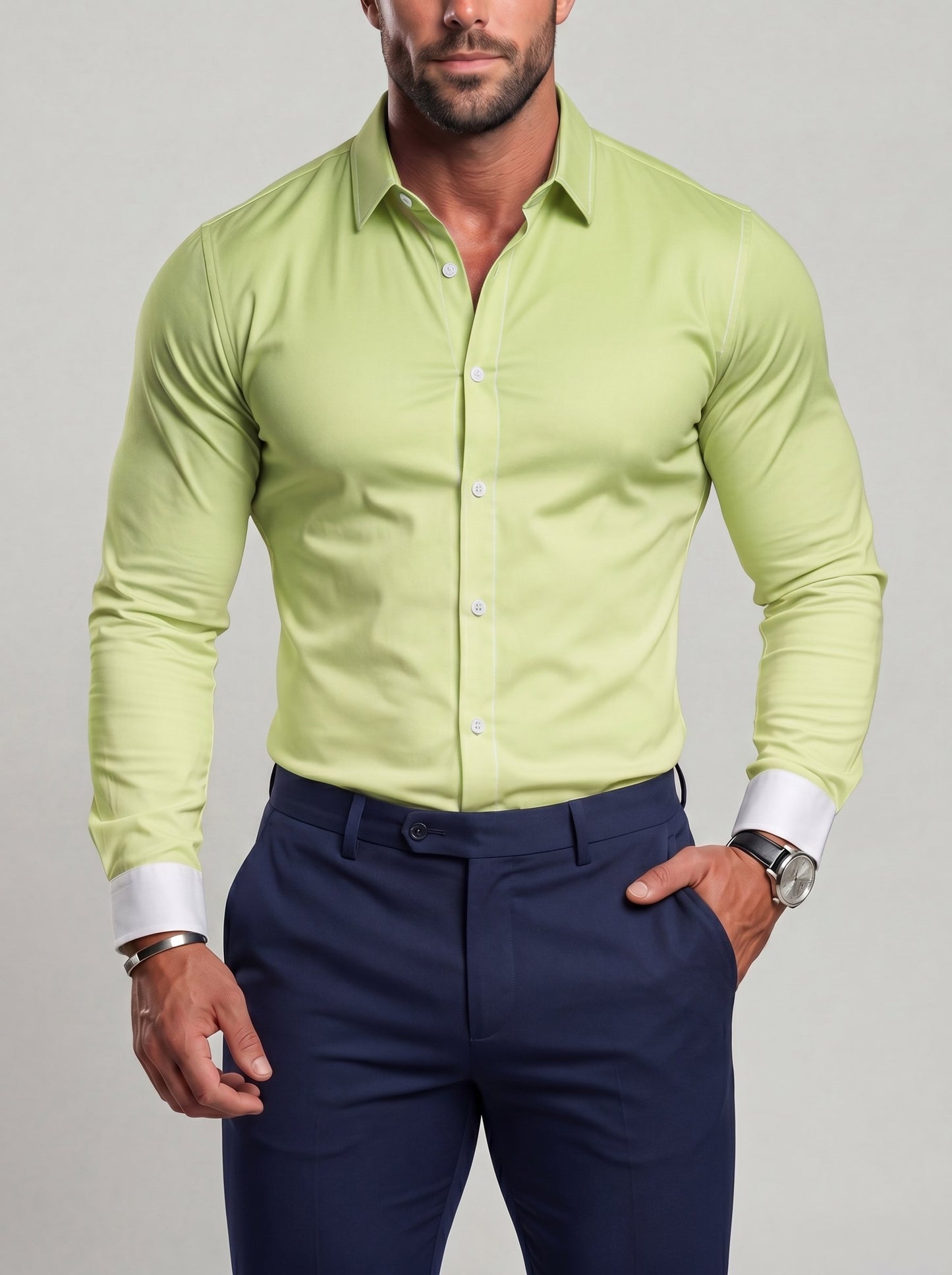 KZZ Men's Loose-Fit Business Button-Down Shirt with Gradient Color