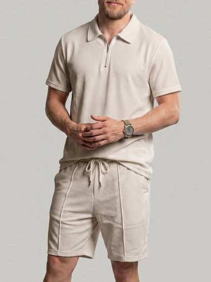 KZZ Solid-Color Short-Sleeve T-Shirt and Drawstring-Waist Shorts