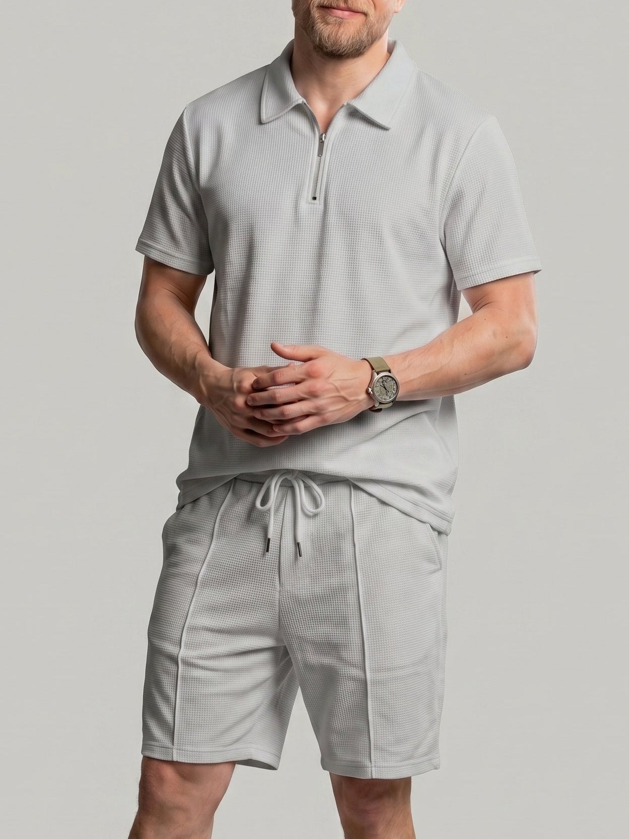 KZZ Solid-Color Short-Sleeve T-Shirt and Drawstring-Waist Shorts