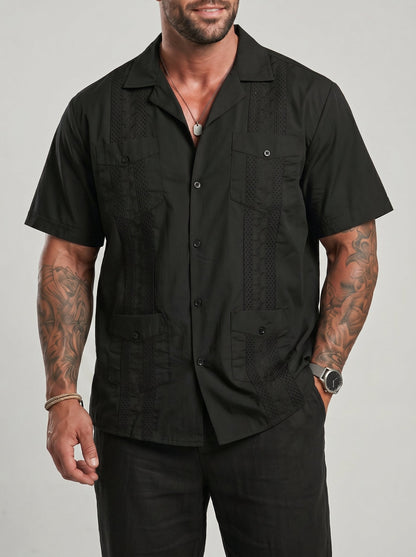 KZZ Men's Short-Sleeve Collared Shirt