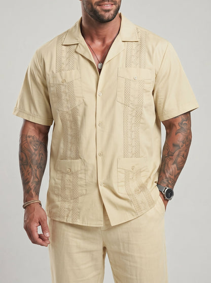 KZZ Men's Short-Sleeve Collared Shirt