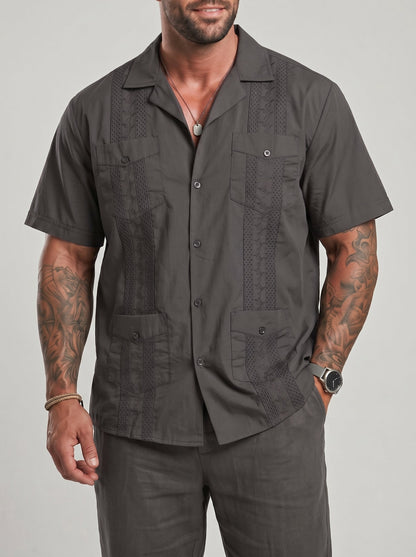KZZ Men's Short-Sleeve Collared Shirt