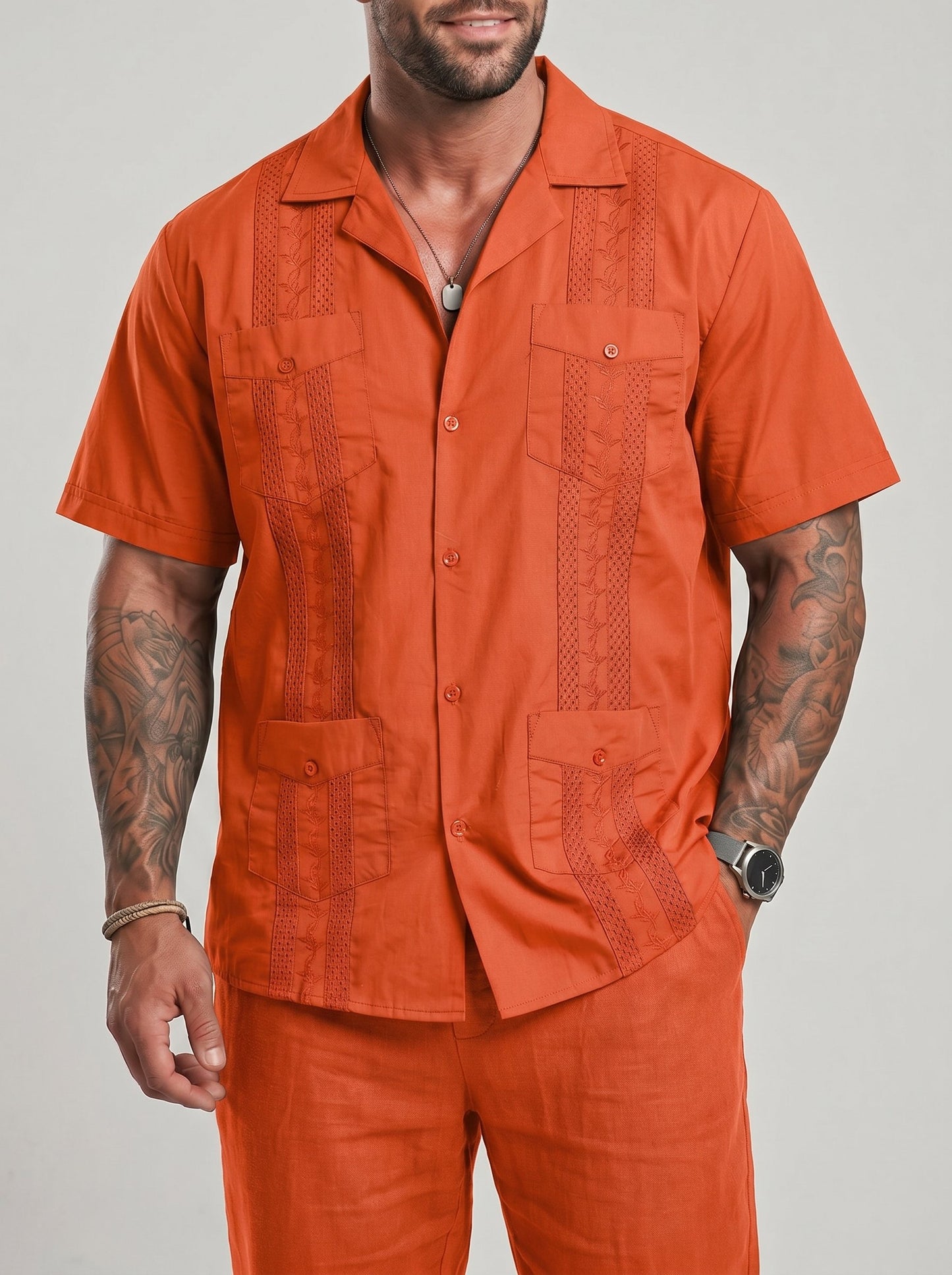 KZZ Men's Short-Sleeve Collared Shirt