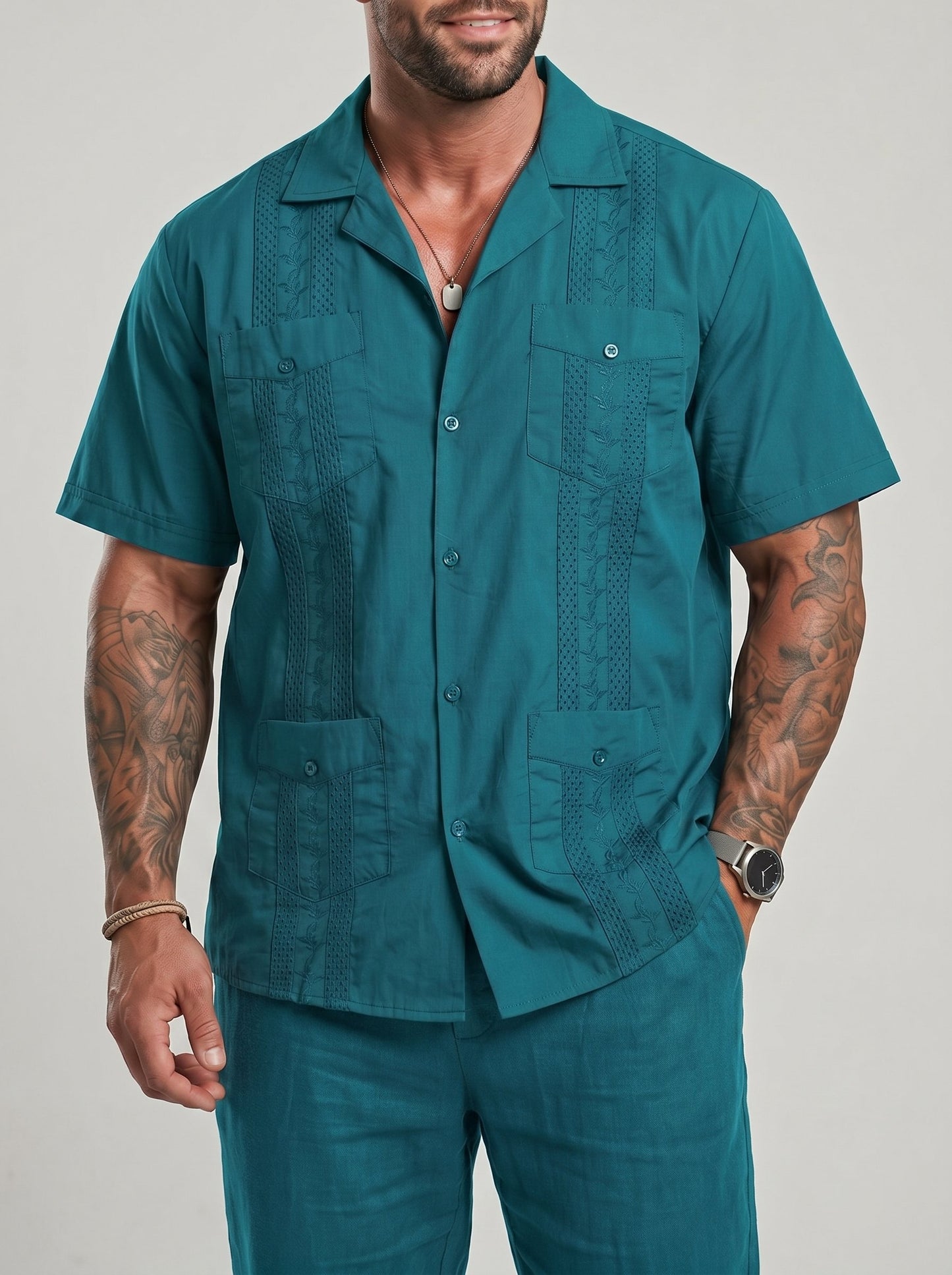 KZZ Men's Short-Sleeve Collared Shirt