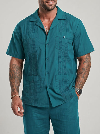 KZZ Men's Short-Sleeve Collared Shirt
