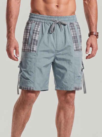 KZZ Men's Summer Plaid-Paneled Casual Shorts