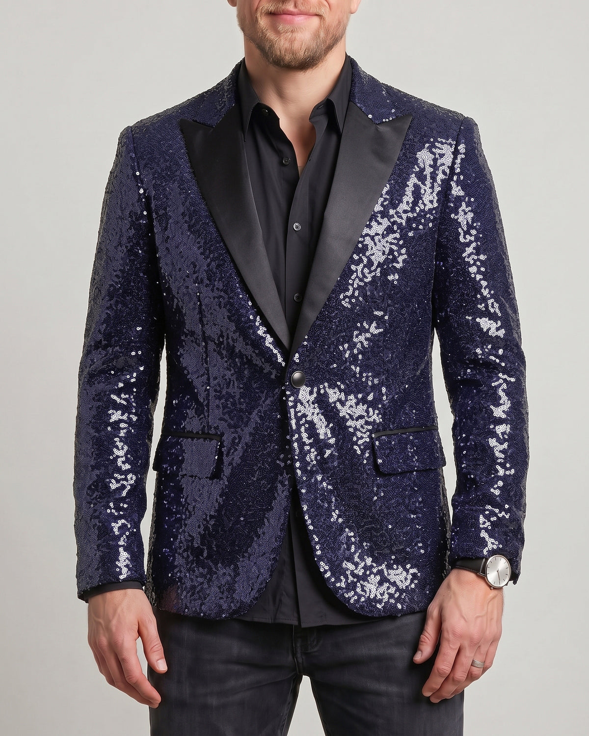 KZZ Men's Shimmering Color-Block Sequin Single-Breasted Blazer