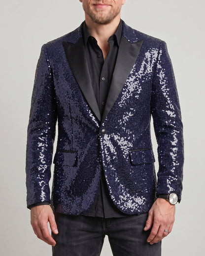 KZZ Men's Shimmering Color-Block Sequin Single-Breasted Blazer