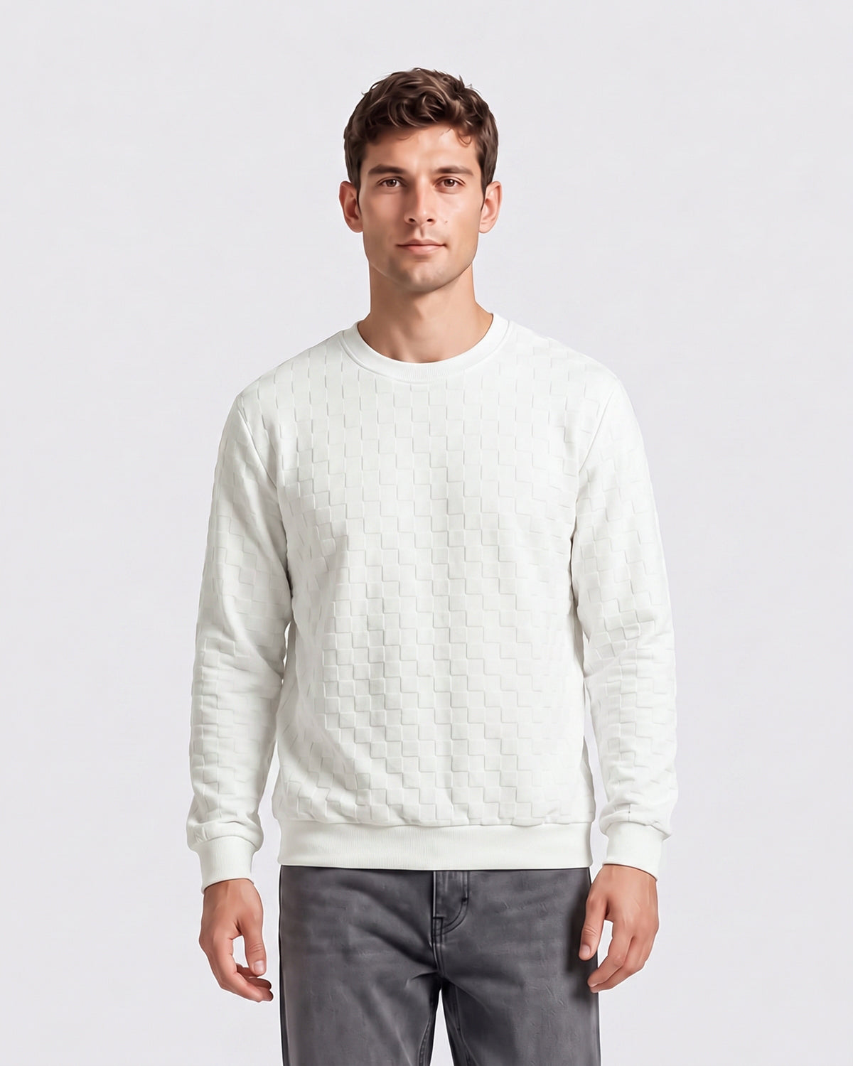 KZZ Men's Textured Check Knit Sweatshirt