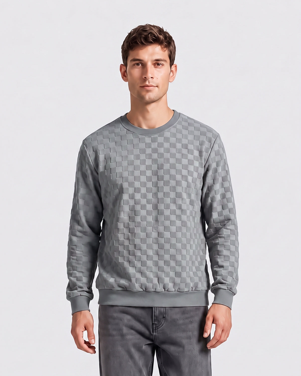 KZZ Men's Textured Check Knit Sweatshirt