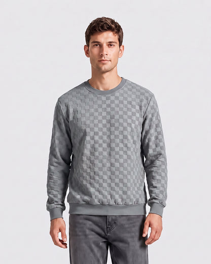 KZZ Men's Textured Check Knit Sweatshirt