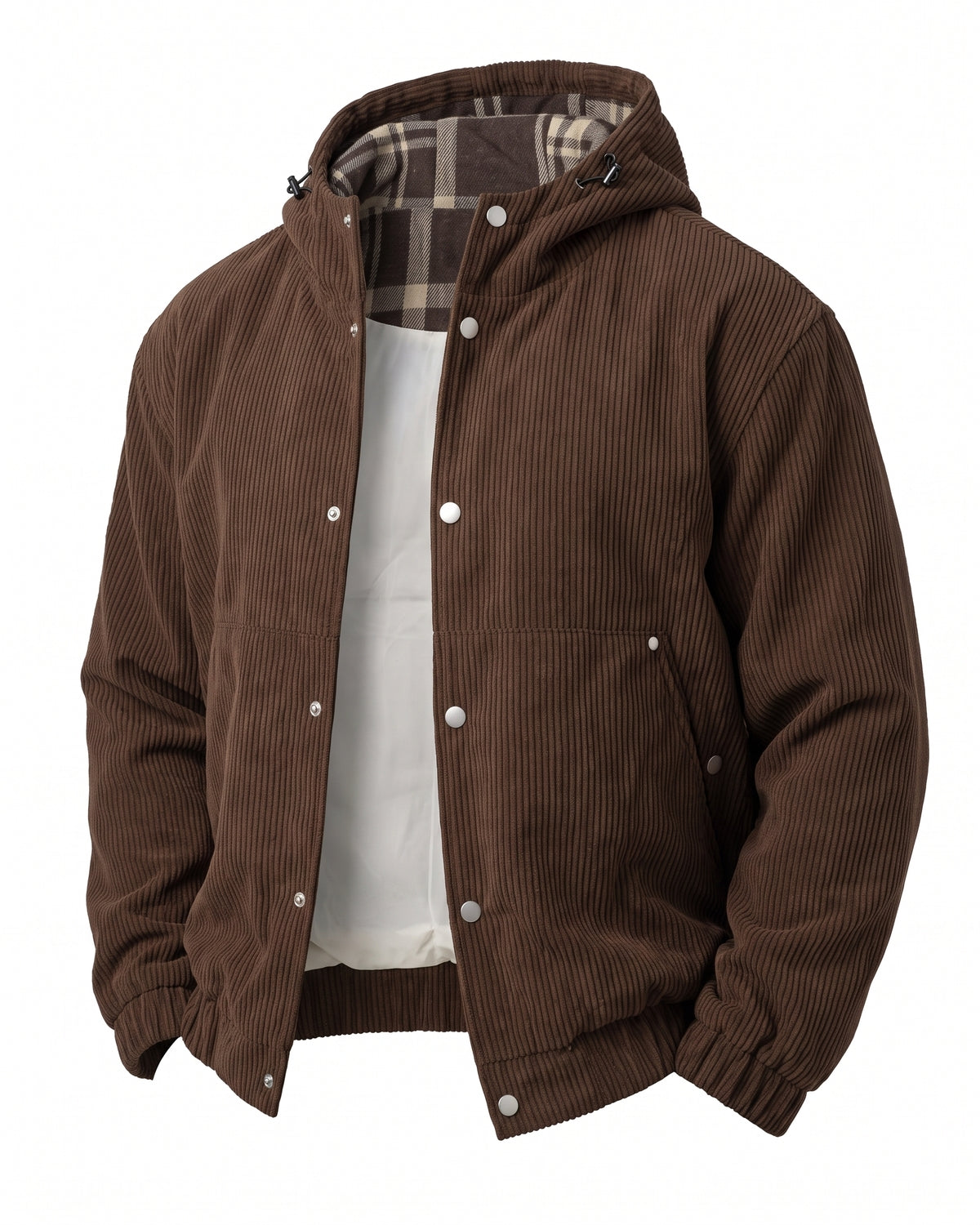 KZZ Men's Corduroy Hooded Retro Fashion Solid Color Jacket