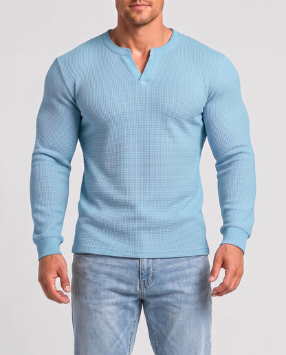 KZZ Men's Minimalist Waffle-Knit Long-Sleeve T-Shirt