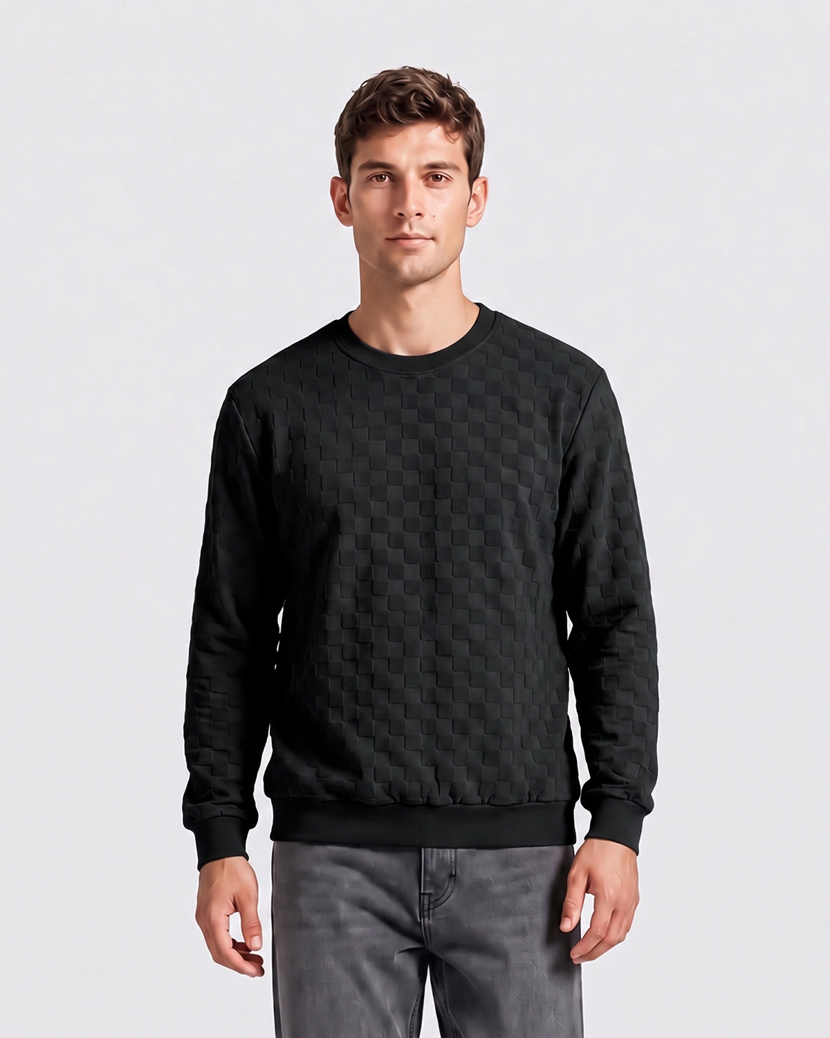 KZZ Men's Textured Check Knit Sweatshirt
