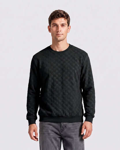 KZZ Men's Textured Check Knit Sweatshirt