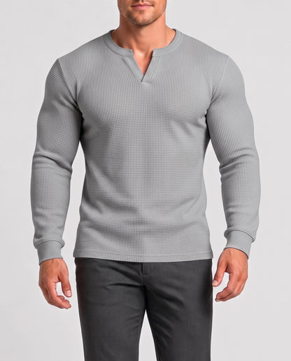 KZZ Men's Minimalist Waffle-Knit Long-Sleeve T-Shirt