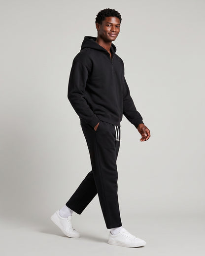 KZZ Men's solid color half zipper hooded casual pants two-piece set