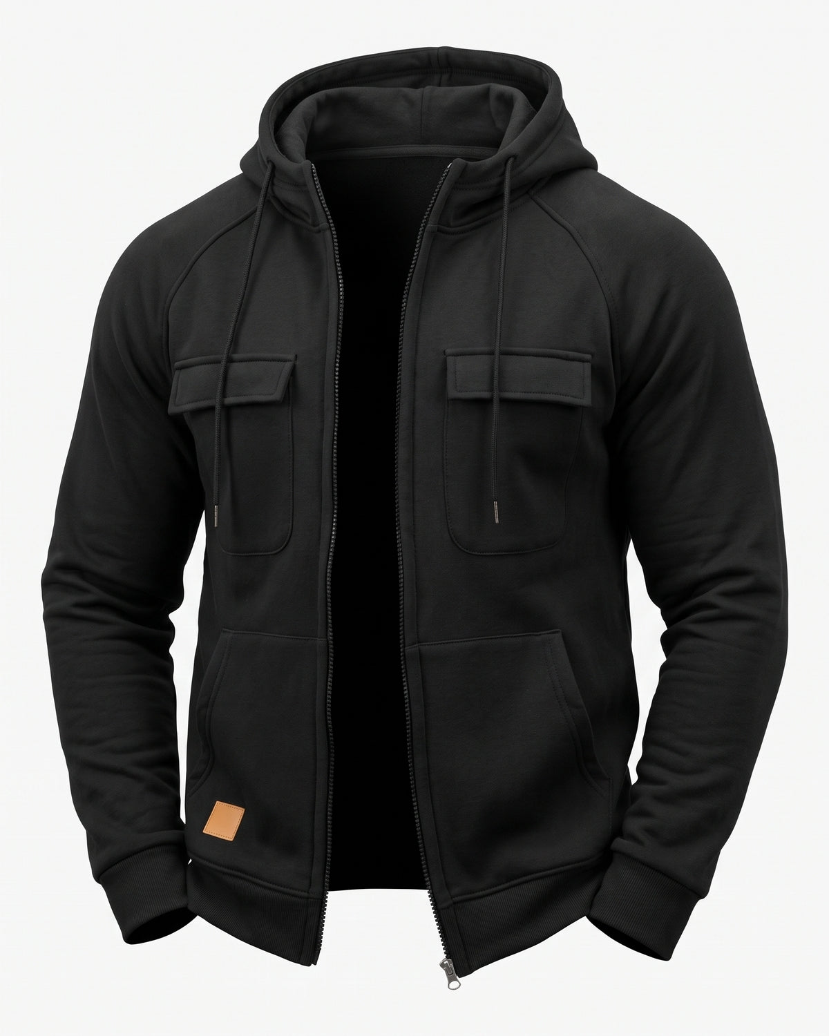 KZZ Men's Outdoor Casual Multi-Pocket Full-Zip Hooded Sweatshirt
