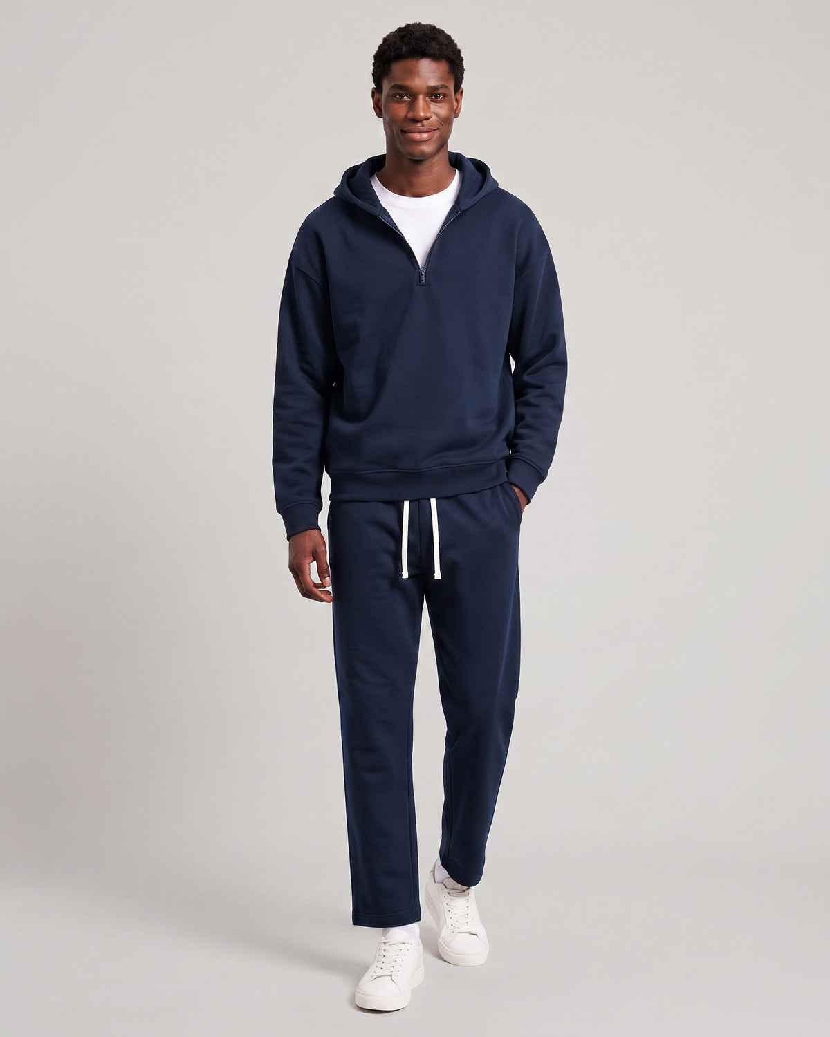 KZZ Men's solid color half zipper hooded casual pants two-piece set