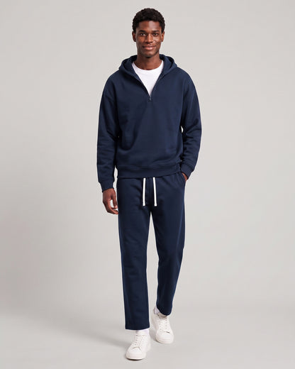 KZZ Men's solid color half zipper hooded casual pants two-piece set