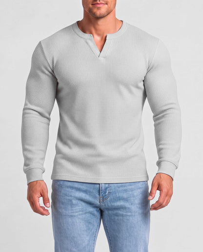 KZZ Men's Minimalist Waffle-Knit Long-Sleeve T-Shirt