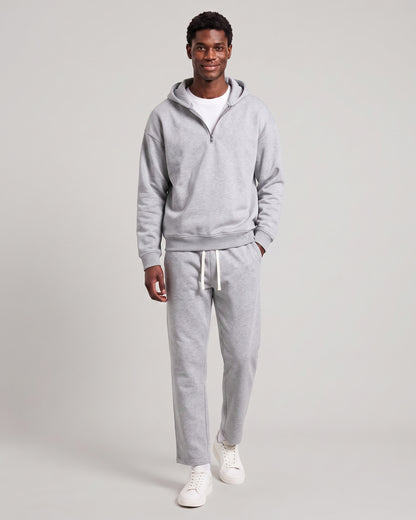 KZZ Men's solid color half zipper hooded casual pants two-piece set