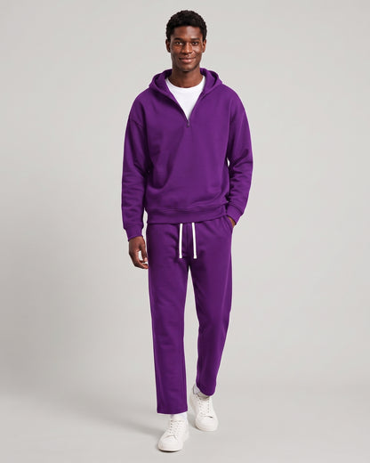 KZZ Men's solid color half zipper hooded casual pants two-piece set