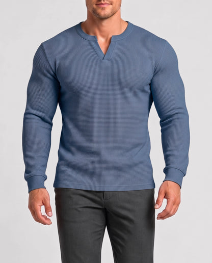 KZZ Men's Minimalist Waffle-Knit Long-Sleeve T-Shirt