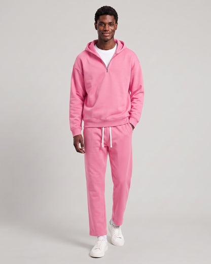 KZZ Men's solid color half zipper hooded casual pants two-piece set