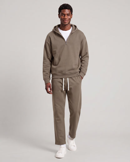 KZZ Men's solid color half zipper hooded casual pants two-piece set