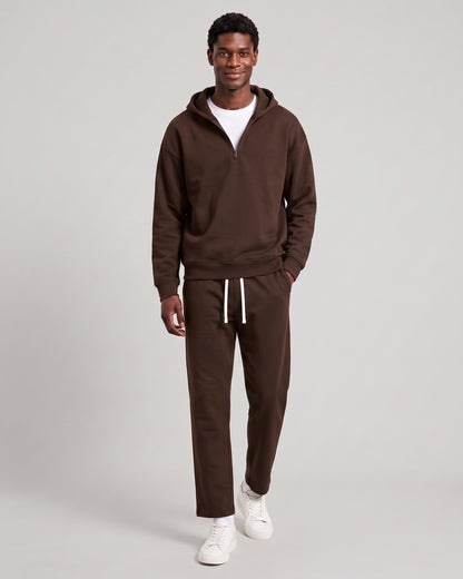KZZ Men's solid color half zipper hooded casual pants two-piece set
