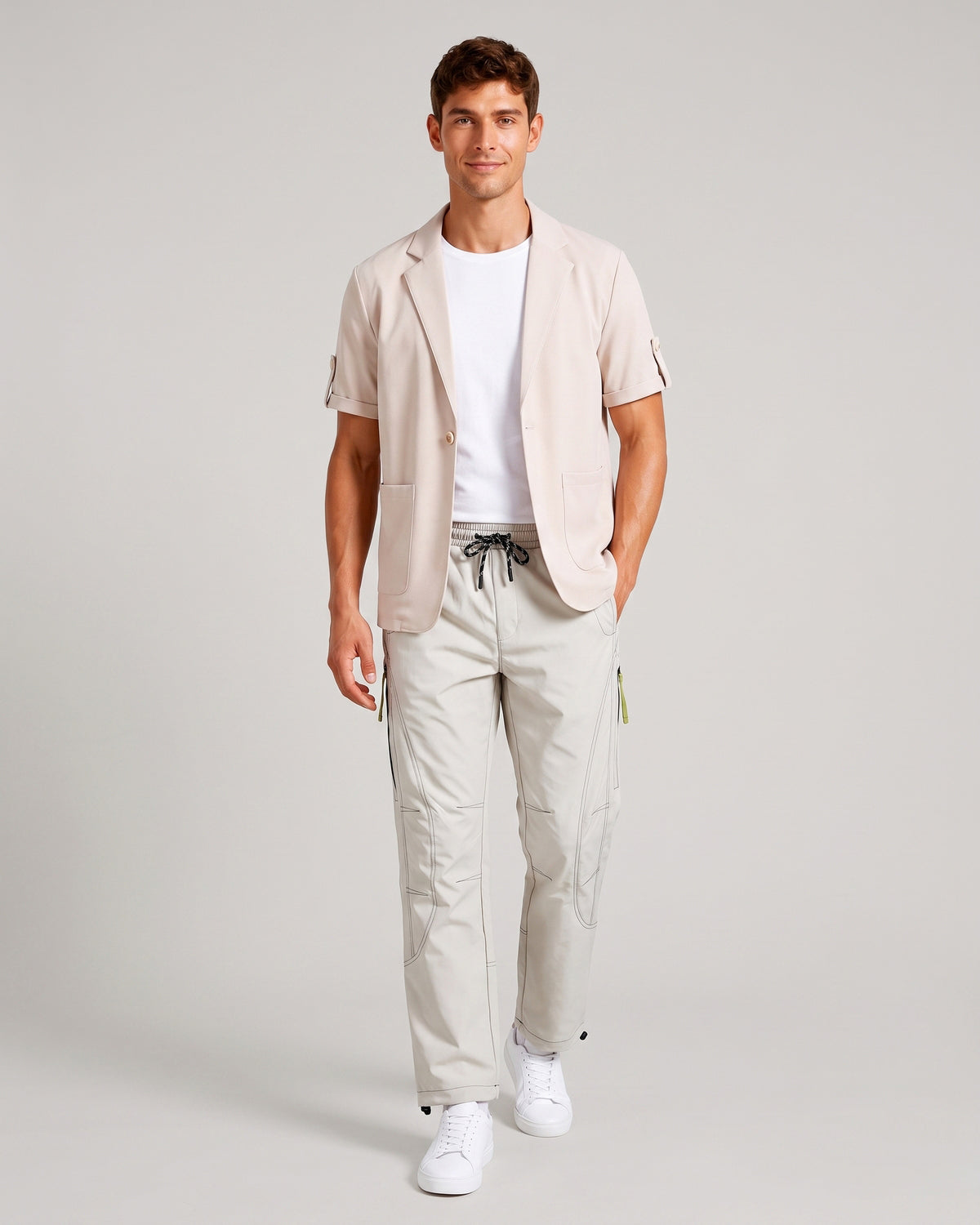 KZZ Men's Short-Sleeve Suit Jacket for Summer
