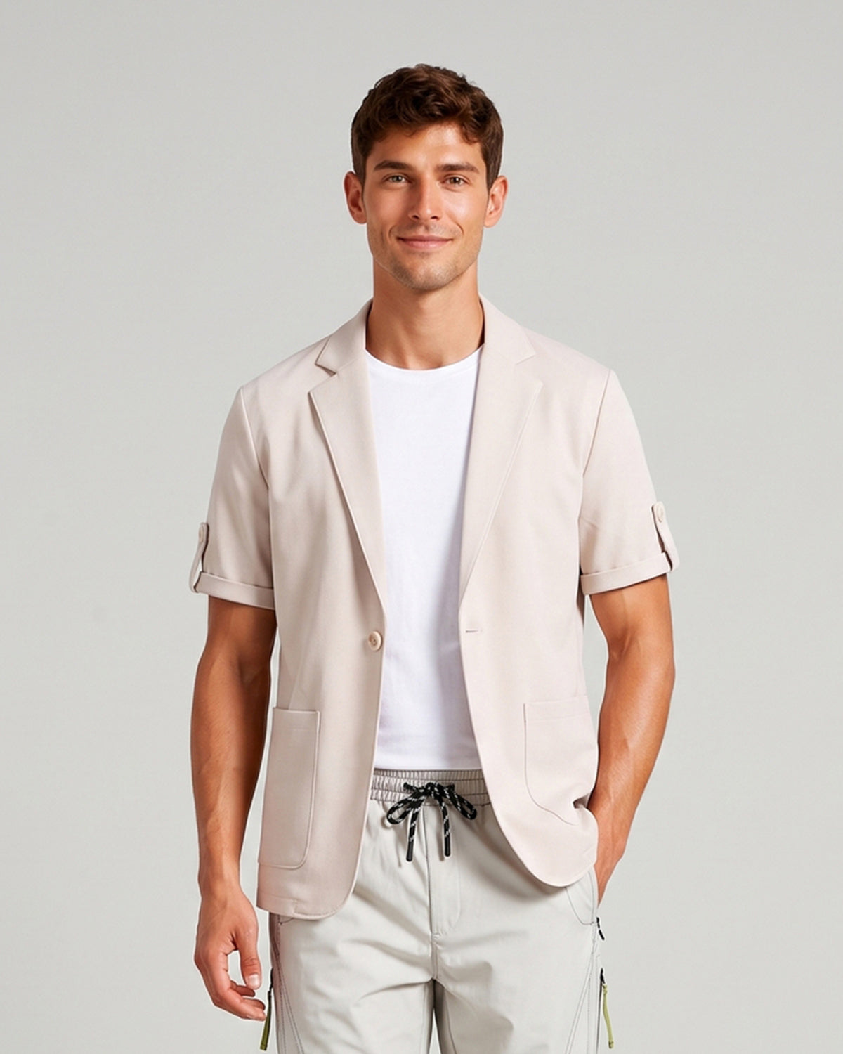 KZZ Men's Short-Sleeve Suit Jacket for Summer