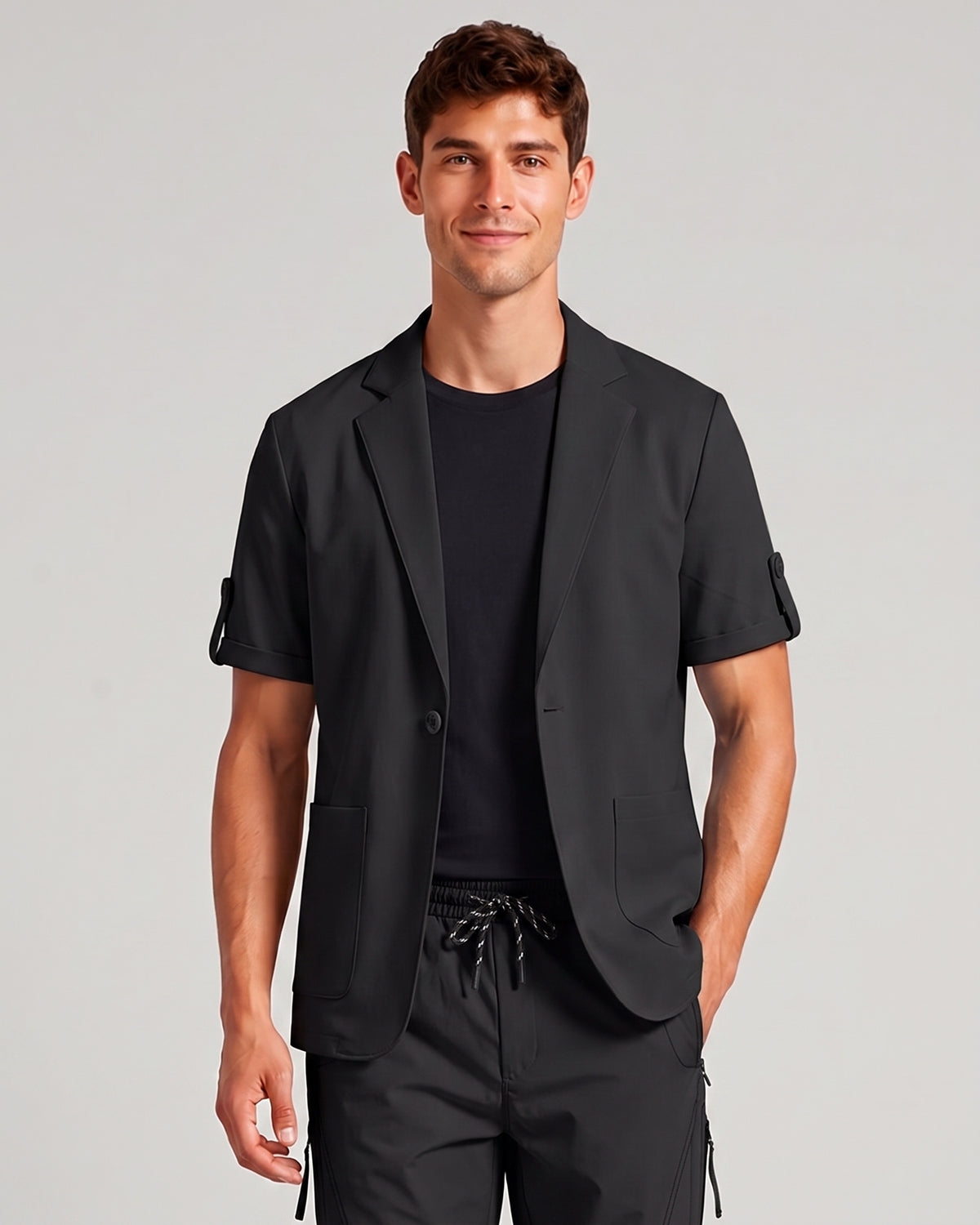 KZZ Men's Short-Sleeve Suit Jacket for Summer