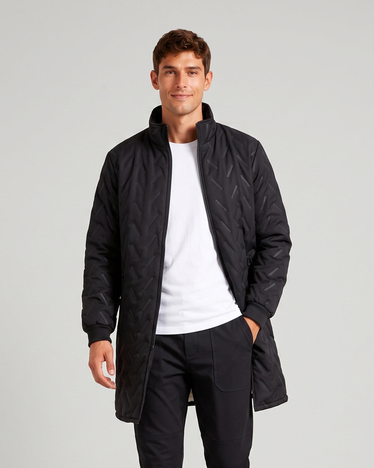 KZZ Casual solid-color long-sleeve zip-up outerwear with a stand collar for winter