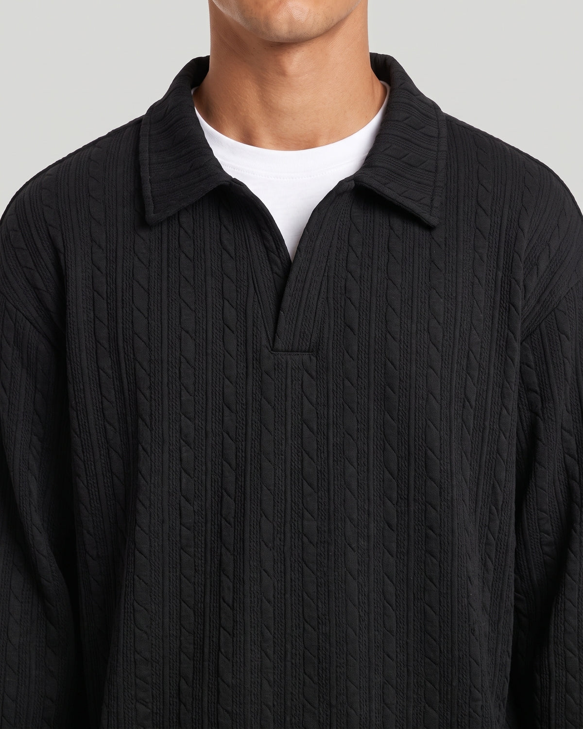 KZZ Men's Casual Sports Suit Jacquard Texture Long Sleeve Sweatshirt Set