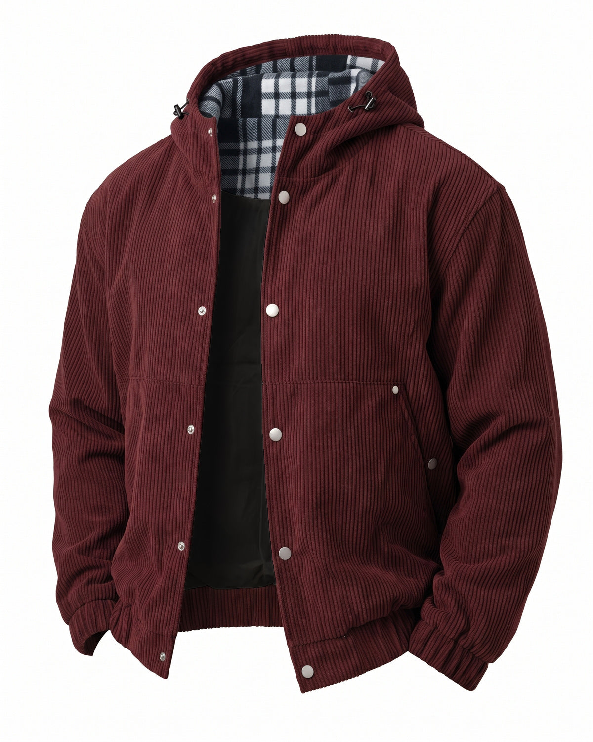 KZZ Men's Corduroy Hooded Retro Fashion Solid Color Jacket