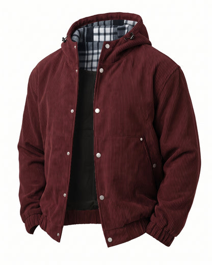 KZZ Men's Corduroy Hooded Retro Fashion Solid Color Jacket