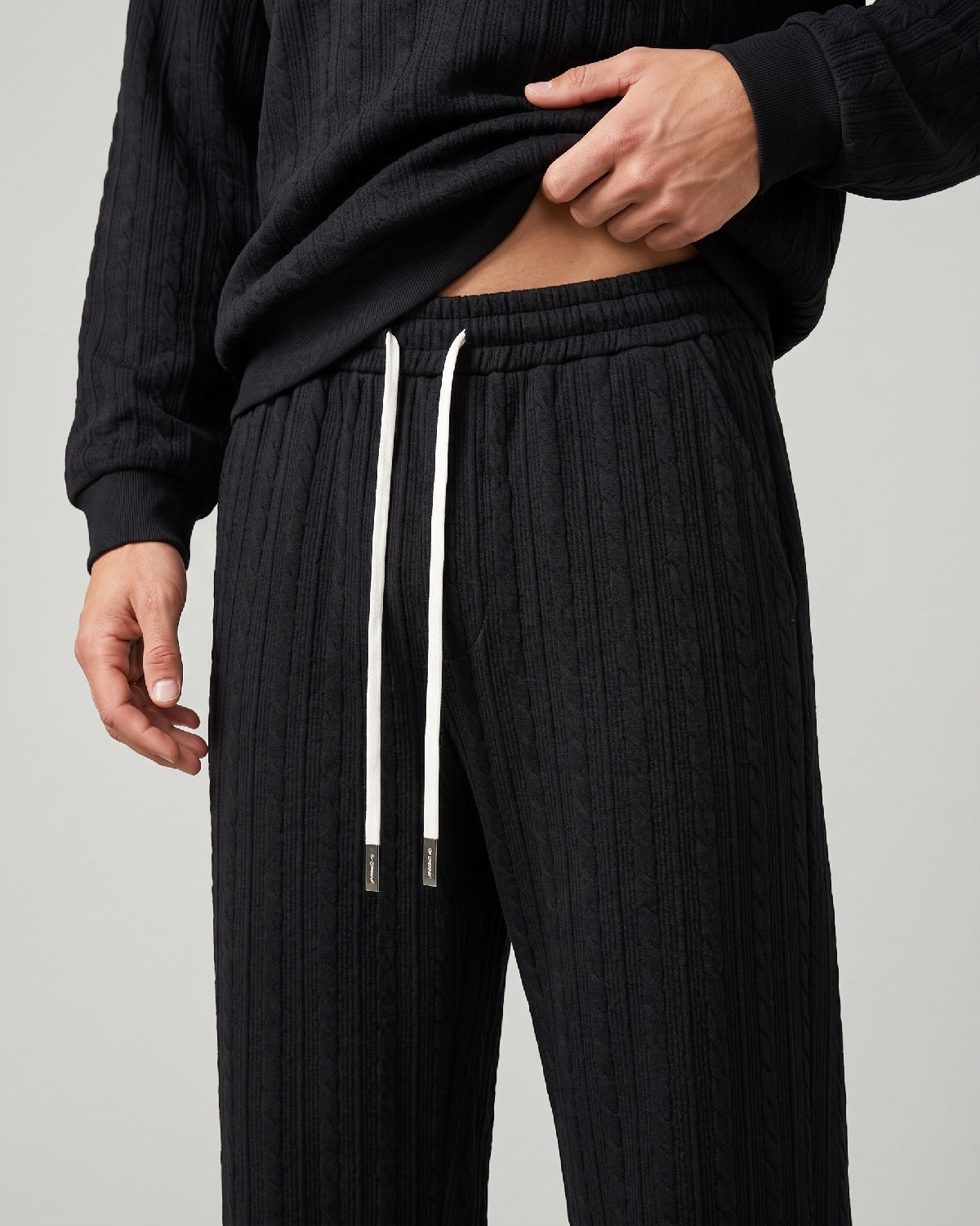KZZ Men's Casual Sports Suit Jacquard Texture Long Sleeve Sweatshirt Set