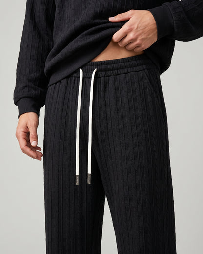 KZZ Men's Casual Sports Suit Jacquard Texture Long Sleeve Sweatshirt Set