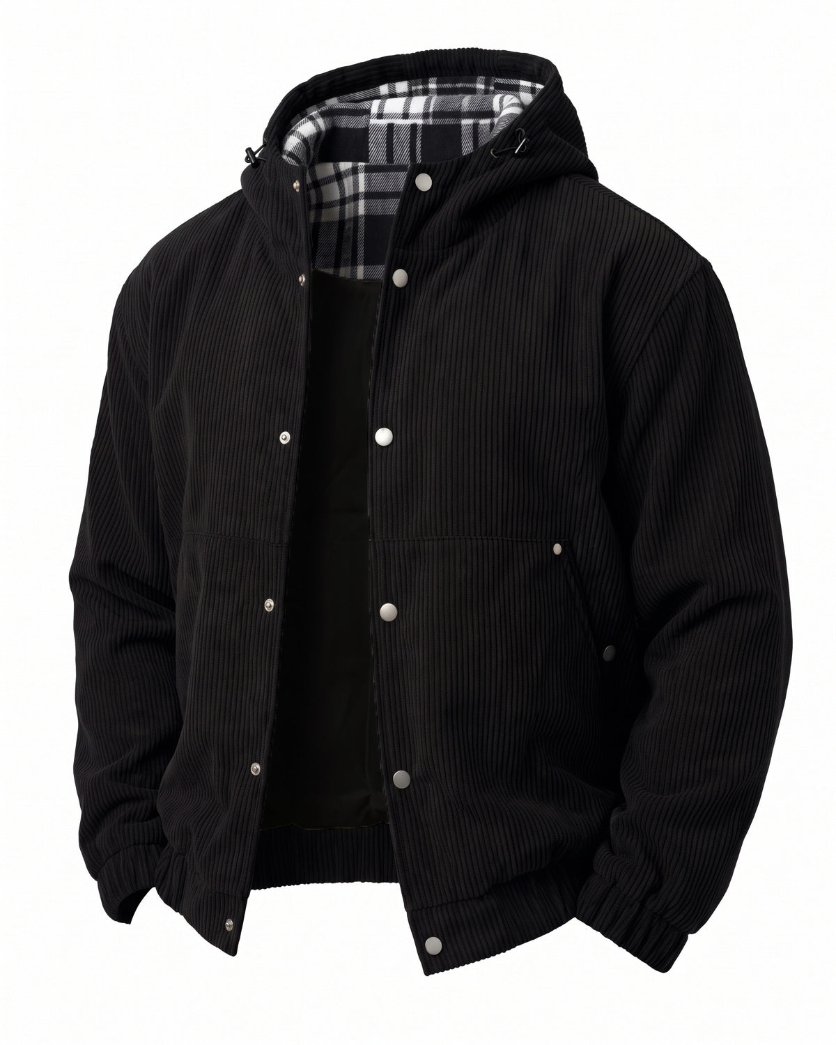 KZZ Men's Corduroy Hooded Retro Fashion Solid Color Jacket
