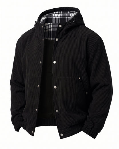 KZZ Men's Corduroy Hooded Retro Fashion Solid Color Jacket